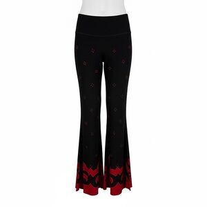 MeloPhoenix Super Flare Split Hem Batik Pull On Pants Size M Black Red Stretch